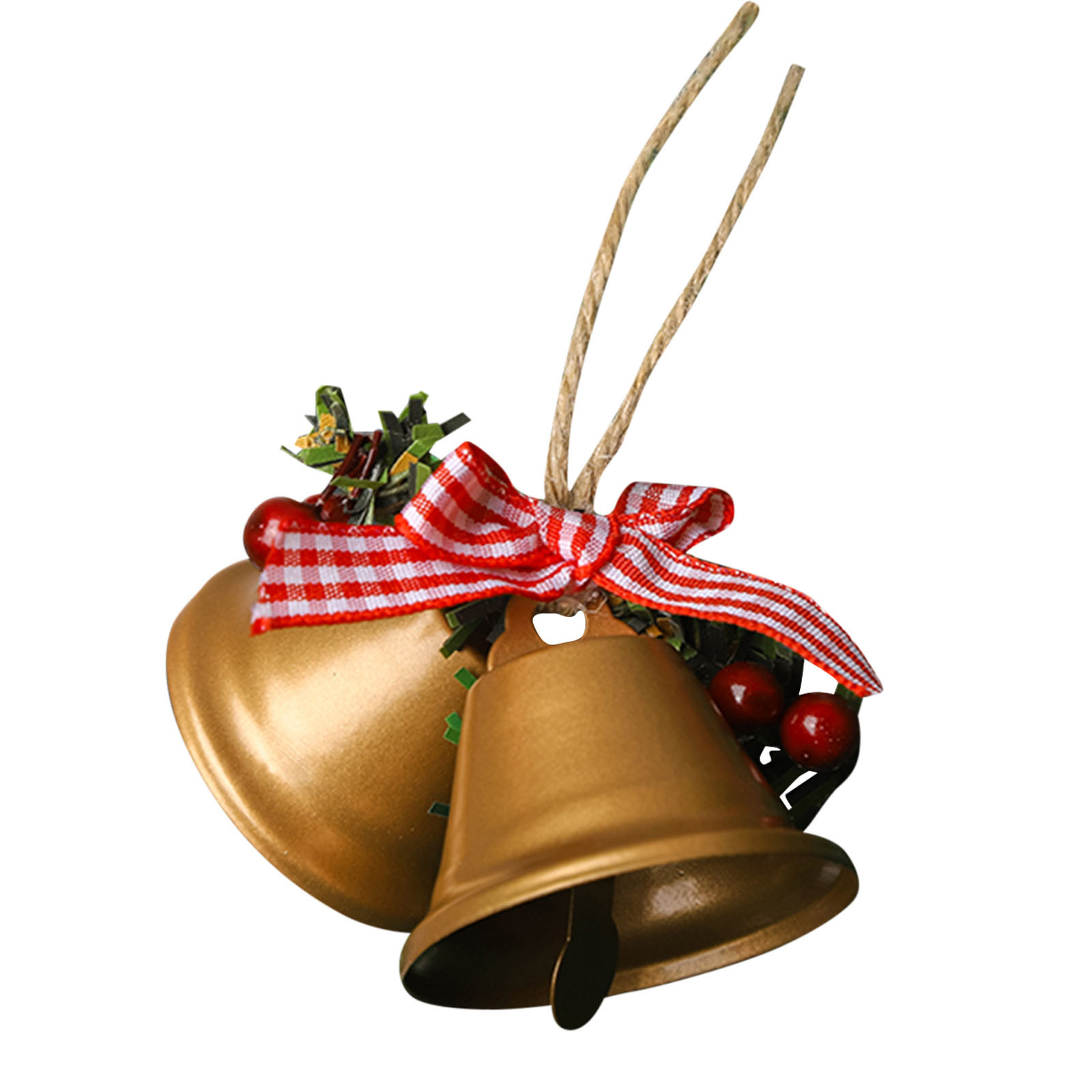 Christmas Bell Ornaments, Metal Jingle Bells with Bowknot and Holly Berry  for Christmas Tree Decorations, Window Door Christmas Holiday Party  Supplies, Gold 